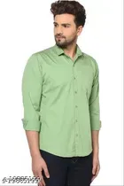 Cotton Blend Solid Shirts for Men, Green 