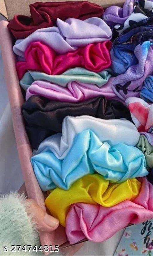 Pure Silk Scrunchies for Women, Pack of 12 (Multicolor)