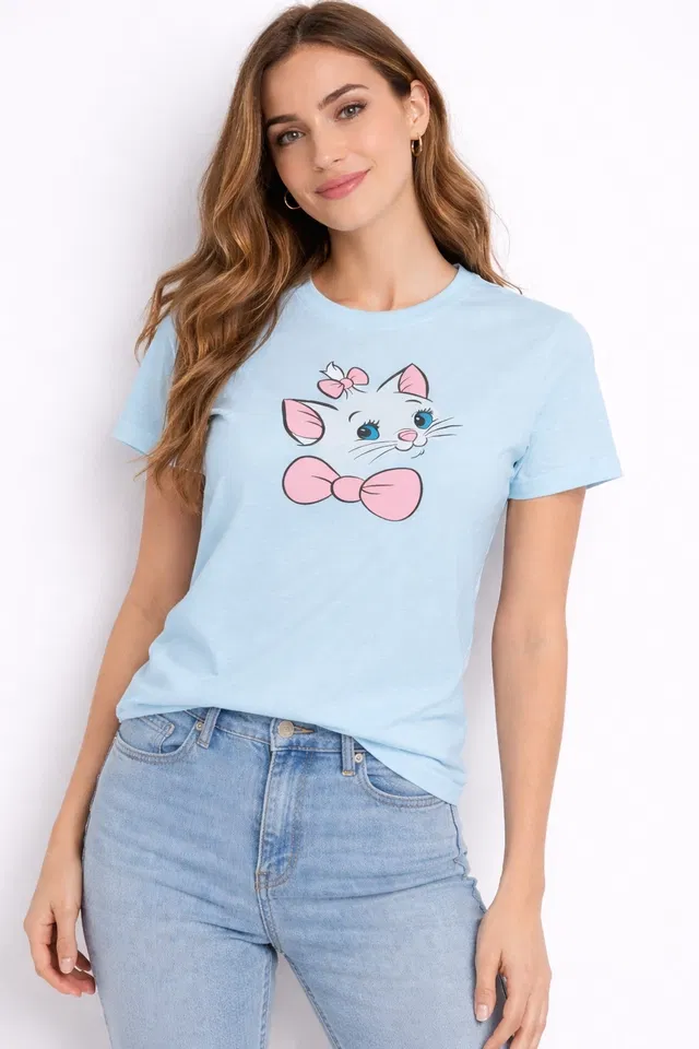Cotton Blend Printed T-shirt for Men, Aqua Blue (M)