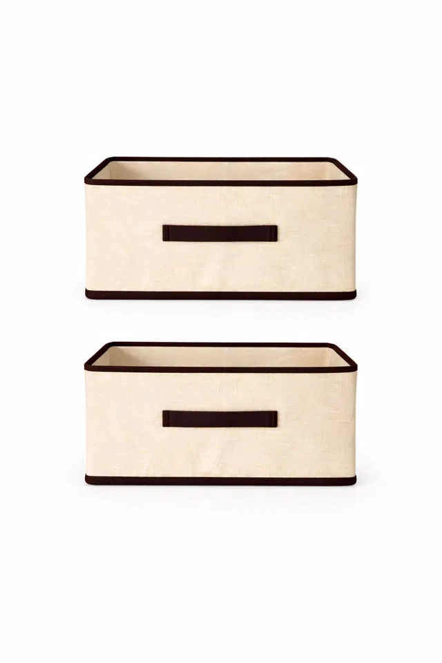 Craft Bazar Multipurpose Foldable Fabric Storage Box with Front Handle for Clothes, Wardrobe Books and Home Organization Pack of 2