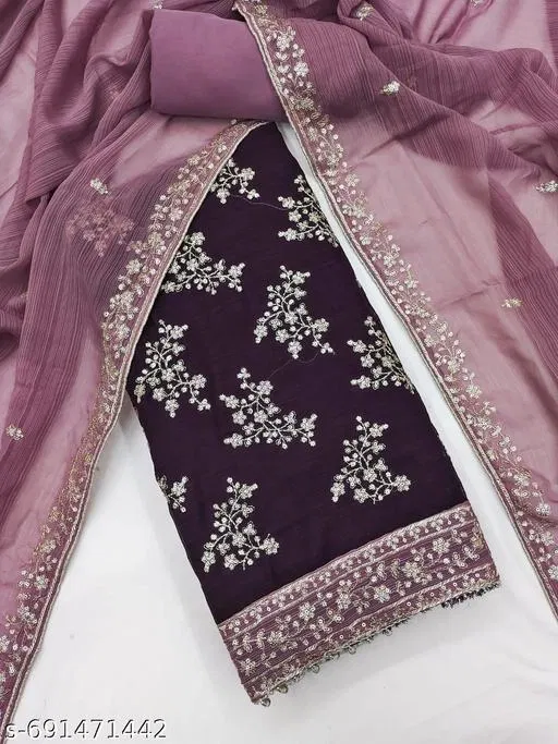 Embroidered Anarkali Party Suit for Women (Purple, Un Stitched)