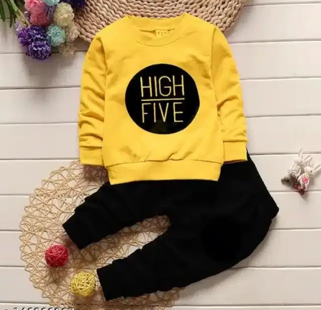 Hosiery Printed Top & Bottom Set for Kids (Black & Yellow, 12-18 Months)