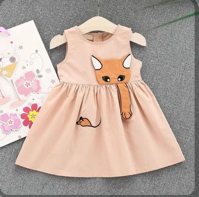 Printed Cotton Frock for Girls (Brown, 1-2 Years)