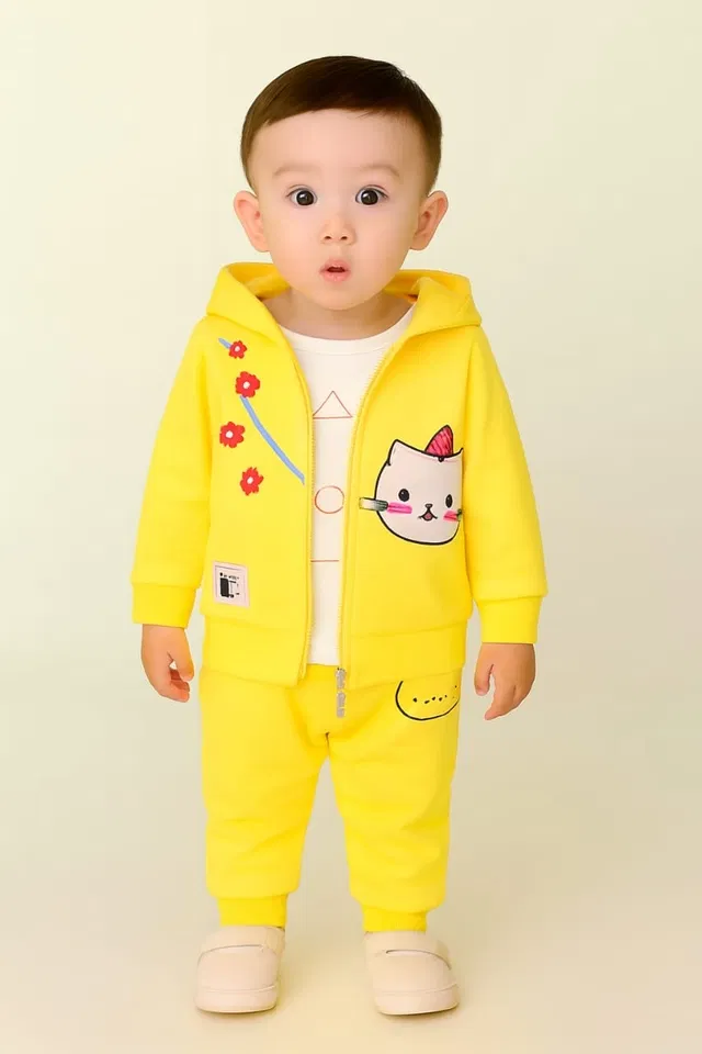 Hosiery Cotton Printed Clothing Set for Boys, Yellow (18-24 Months)