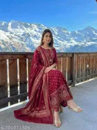 Applique Art Silk Anarkali Kurta Set for Women 
