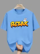Polyester Printed Half Sleeves T-Shirts For Men, Light Blue 
