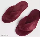 Furry Thong Slippers for Women, Maroon 