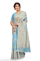 Linen Zari Woven Saree for Women 
