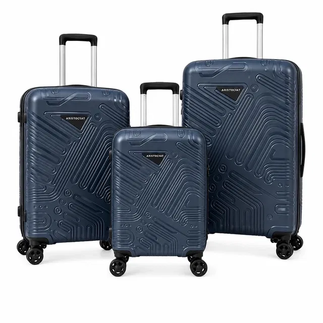 VIP Aristocrat Hard Shell Trolley Bag Set of 3 [Small, Medium & Large] with 360° Spinner 8 Wheels, Blue [20, 24 & 28 Inch]