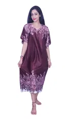 Satin Printed Night Dress for Women (Brown, Free Size)