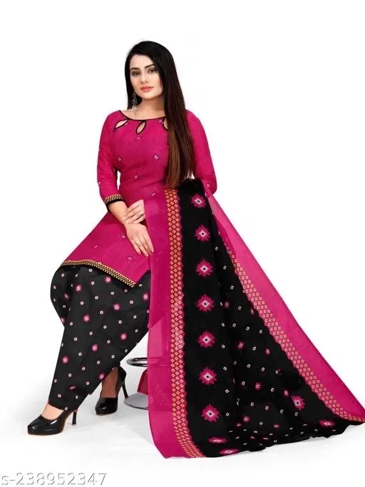 Cotton Printed Salwar Suit for Women (Black, XXL)