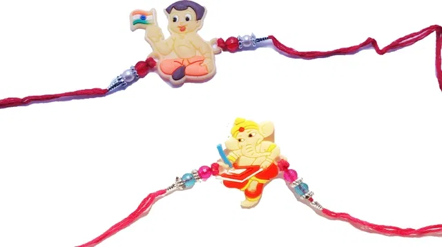 Synthetic Chota Bheem & Ganesh Ji Rakhi for Kids (Multicolor, Pack of 2)