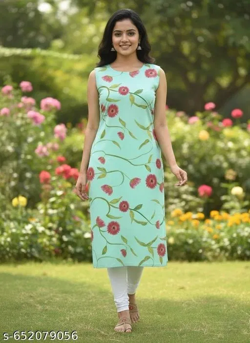 Straight Kurti for Women (Blue, XXL)