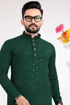 Cotton Blend Shiny Sequin Kurta for Men (Green, XL)