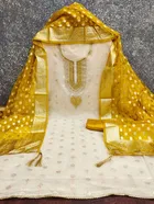Vichitra Silk Embroidered Unstitched Suit Fabric, Yellow
