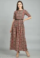 Poly Crepe Dress for Women (Brown, S)