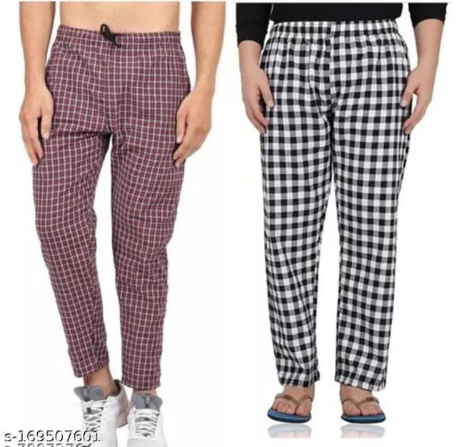 Cotton Trousers for Mens (Black & Red, L) (Pack of 2)