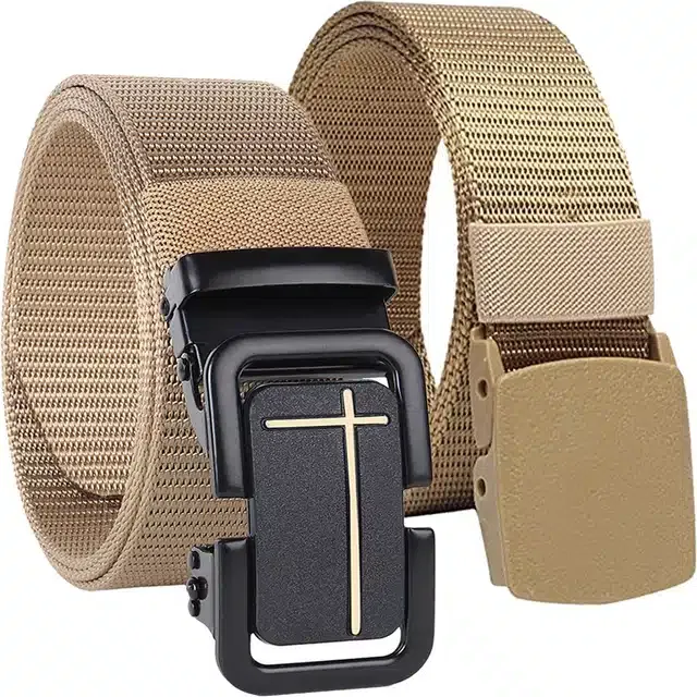 Casual Nylon Belt for Men (Cream, Pack of 2)
