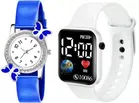 Analog & Smart Watch Combo for Women & Girls (Blue & White, Pack of 2)