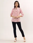 Womens Pink Floral Print short Kurti 