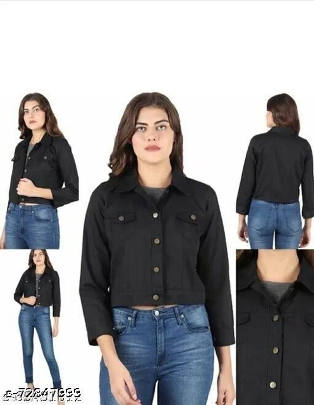 Denim Jacket for Women (Black, L)