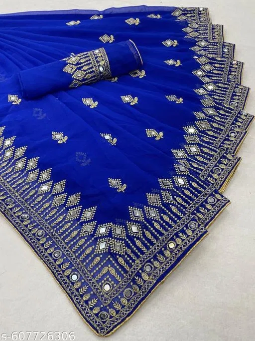 Stylish Saree for Women (Blue, Free Size)