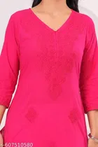 Cotton Chikankari Kurti for Women, Dark Pink 