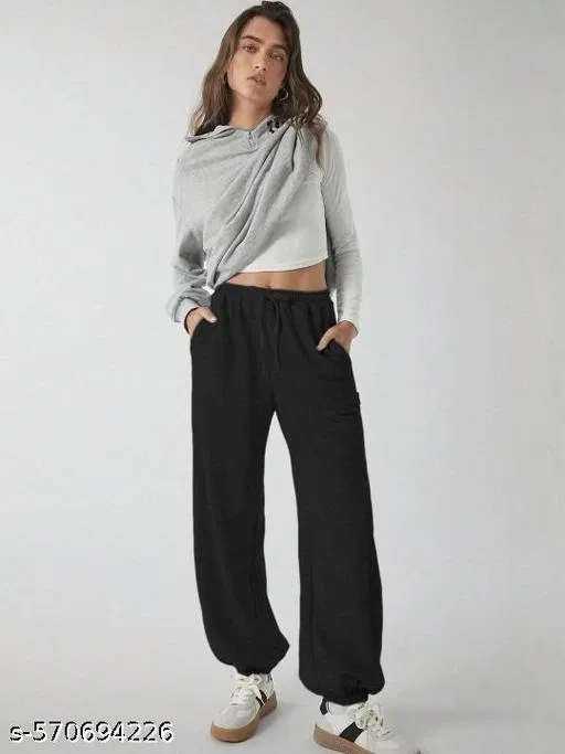 Cotton Blend Solid Trousers for Men, Black (M)