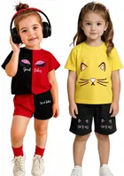 Graphic Print Cotton Blend Clothing Set for Girls, Pack of 2 