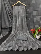 Lycra Blend Solid Saree for Women, Grey 