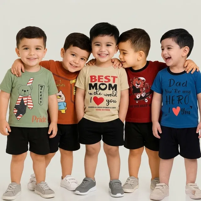 Cotton Blend Top & Bottom Set for Boys (Multicolor, 6-12 M)