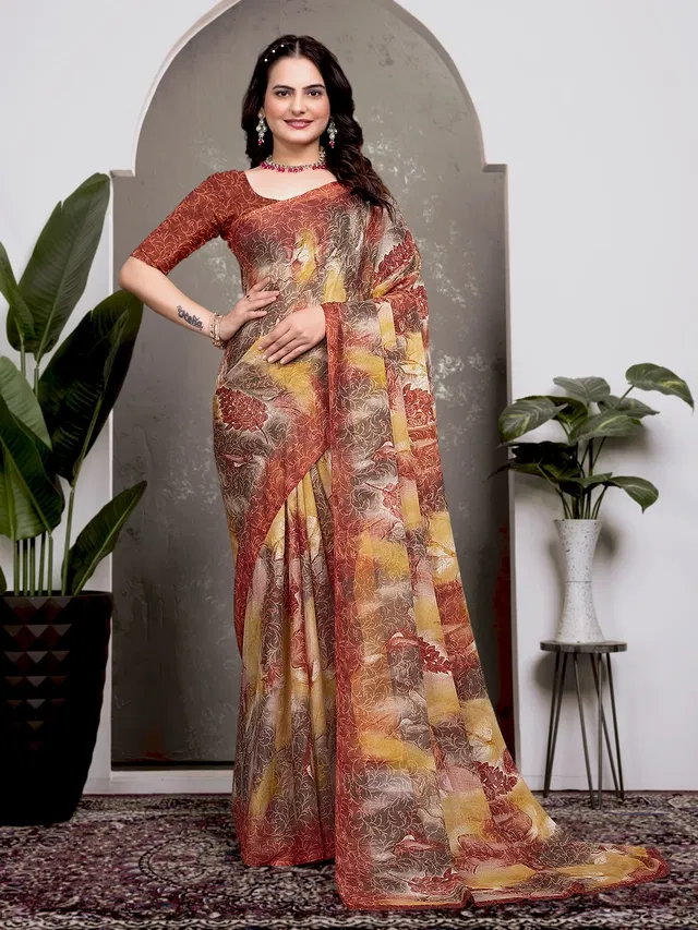 Georgette Printed Saree for Women (Rust, 6.3 m)