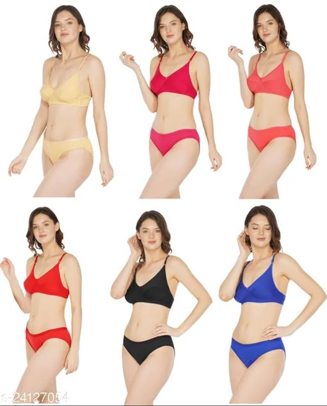 Cotton Blend Solid Lingerie Set for Women (Multicolor, 34A) (Pack of 6)