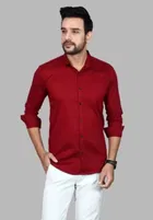 Cotton Blend Solid Shirt for Men, Maroon 