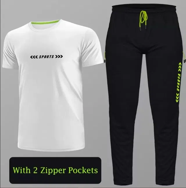 Polyester Printed Tracksuit for Men (Black & White, L)