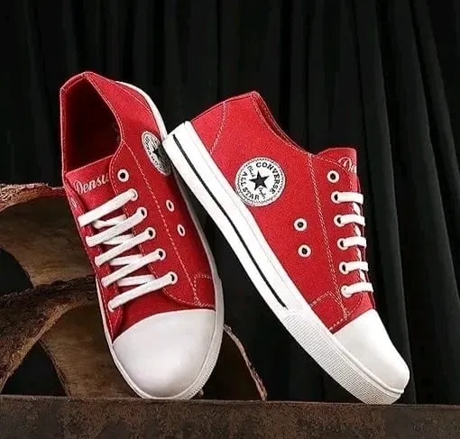 Densu Sneakers for Men (Red, 6) Red Cloth Canvas
