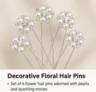 Metal Pearl & Stone Floral Hair Pins for Women 