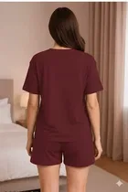 Cotton Blend Solid Top & Bottom Set for Women, Maroon 