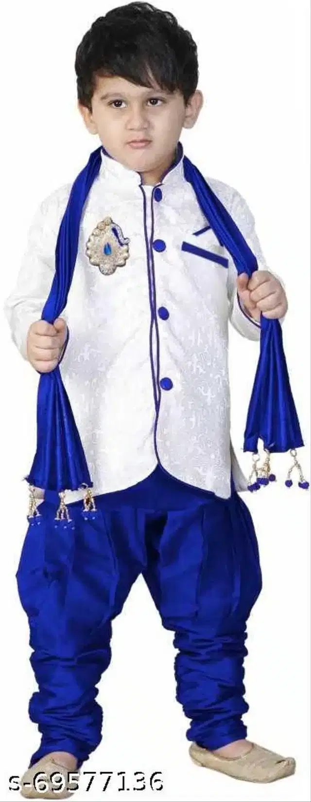 Sherwani Set for Boys (White & Blue, 4-5 Years)