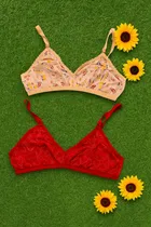 Hosiery Printed Non-Padded Bras for Women, Pack  of 2 