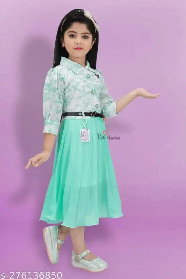 Cotton Blend Frock for Girls (Sky Blue, 13-14 Years)