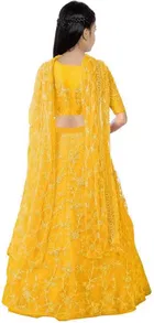 Net Embroidered Semi Stitched Lehenga for Girls 