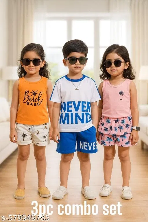 Hosiery Cotton Printed Clothing Set for Kids, Multicolor, Pack of 3 (18-24 Months)