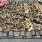 Linen Printed Saree for Women, Multicolor 