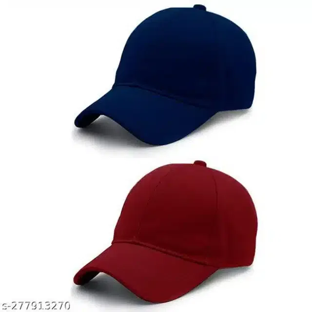 Cotton Cap for Men & Women (Navy Blue & Red, Pack of 2)