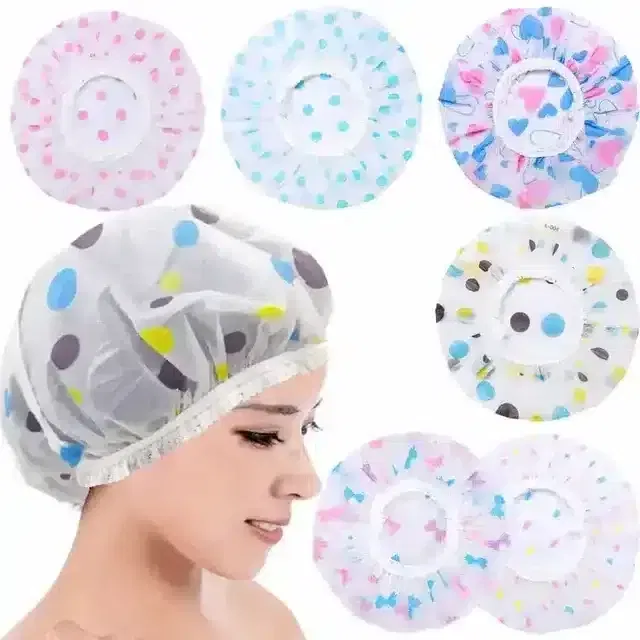 Pallavi Trading Waterproof Reusable Bathroom Shower Caps For Women, Multicolour, 3 Pc