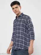 Cotton Blend Checked Shirts for Men, Blue 
