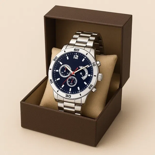 Analog Watch for Boys & Men (Blue & Silver)