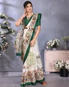 Cotton Printed Saree for Women, Green 
