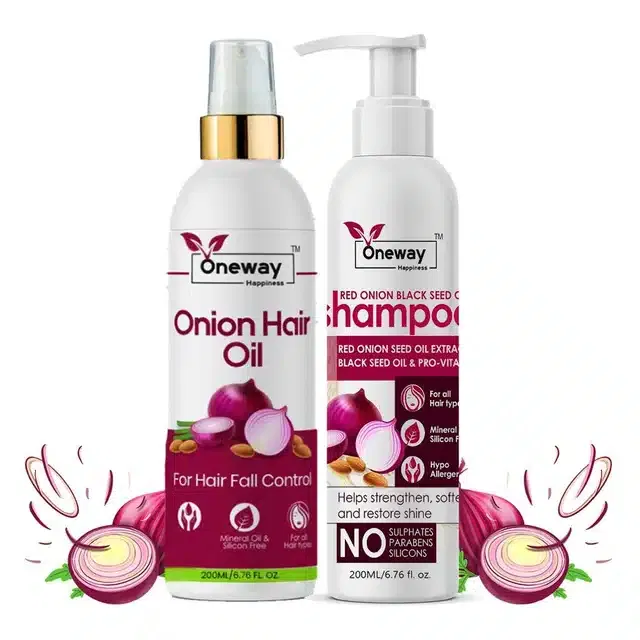 Oneway Happiness Onion Hair Oil and Shampoo Combo (Pack of 2, 200 ml)